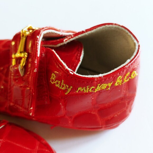 Baby Mickey and Co Red Faux Leather Logo Dress Shoes with Gold Details Size 2M - Picture 4 of 12